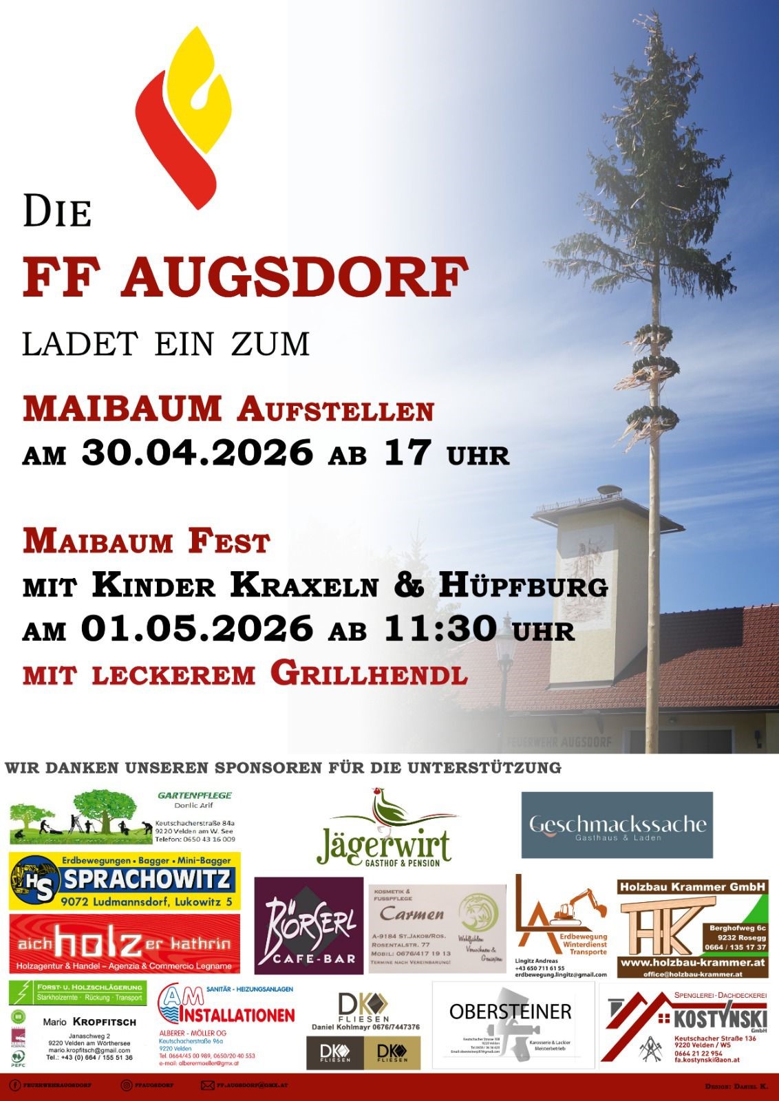 Maibaum aufstellen 30.04. und Maibaum Fest 1.5. der FF-Augsdorf