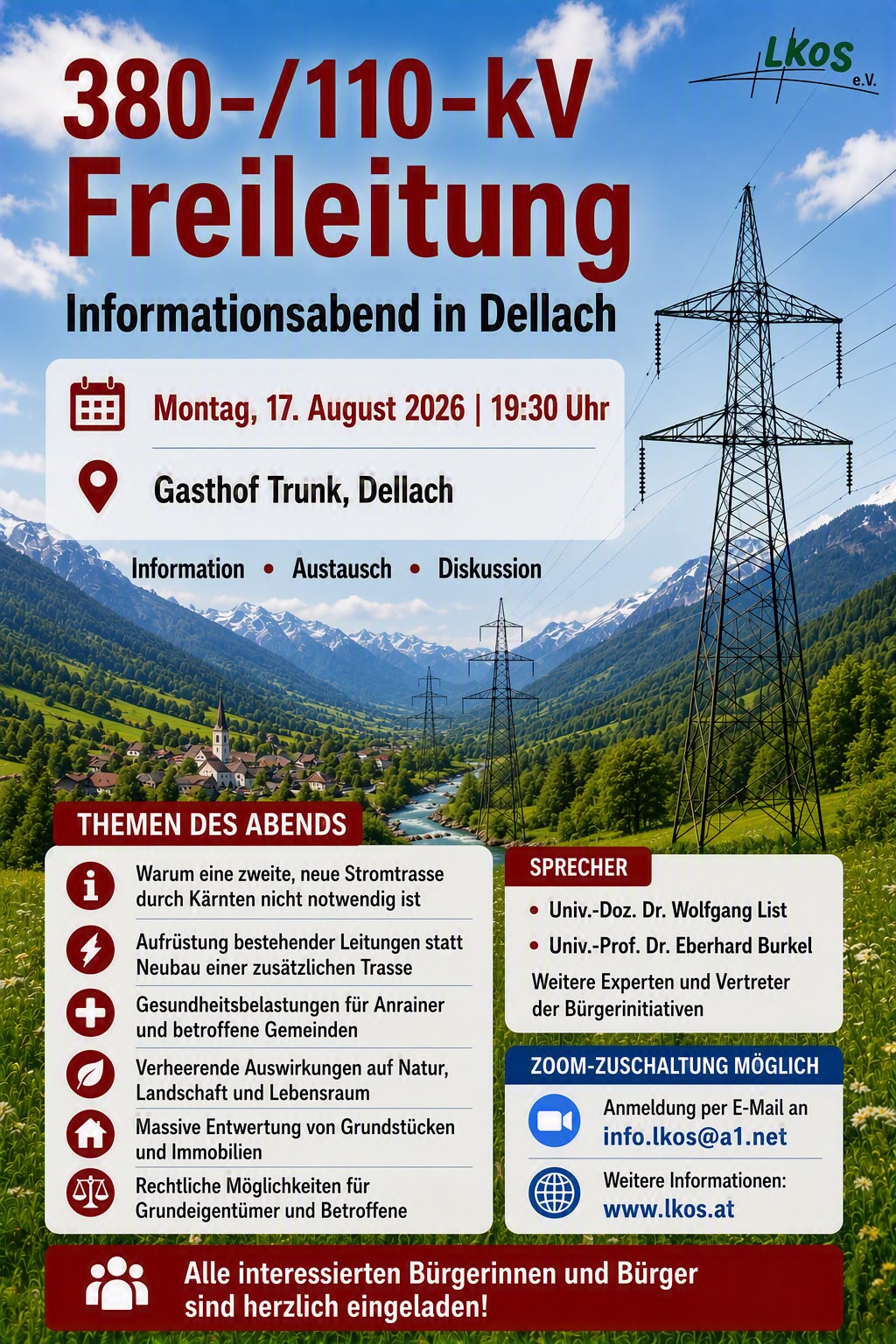 Folder zur Informationsveranstaltung Freileitung - Veranstaltungsort Dellach